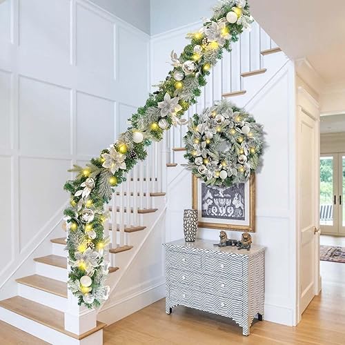 Miniatura 6 de WANNA-CUL Guirnalda de Navidad preiluminada de 6 pies  72 pulgadas con luces para decoración de puerta delantera con adornos de bolas de Navidad