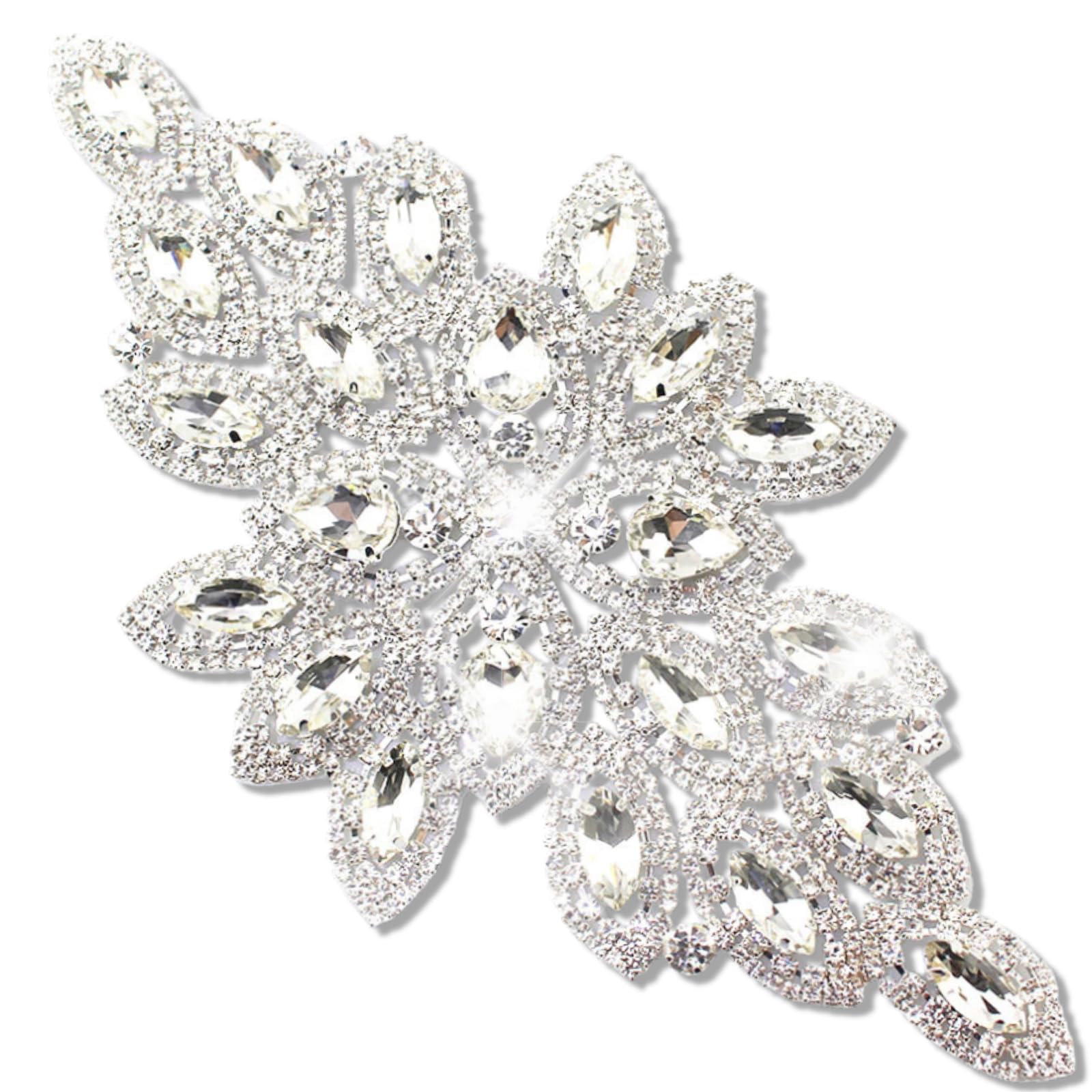 PEARLY JUN Silver Rhinestone Applique Crystal Applique Rhinestone Patch
