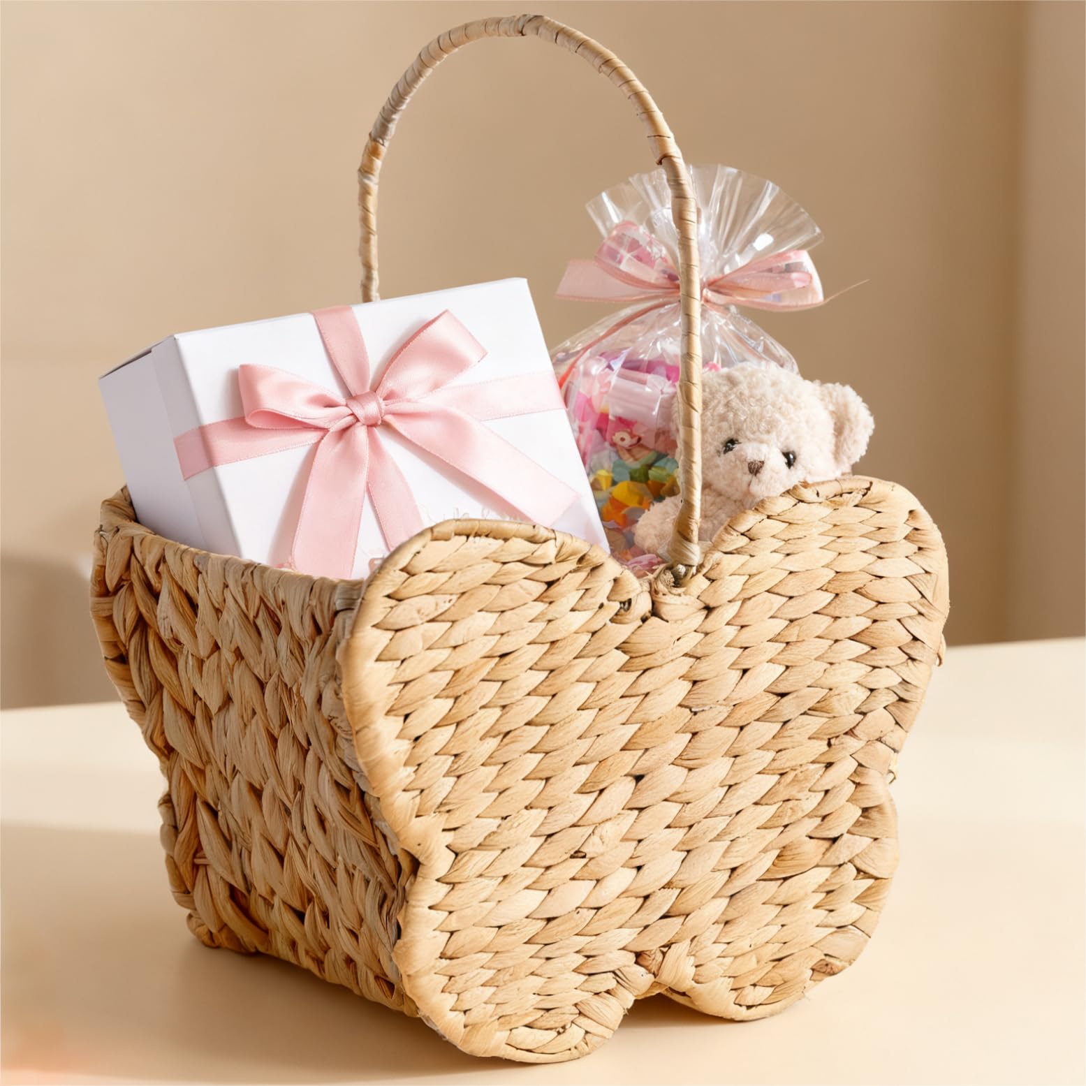 Panier en jacinthe d'eau naturelle tressée pour rangement maison et pique-nique papillon
