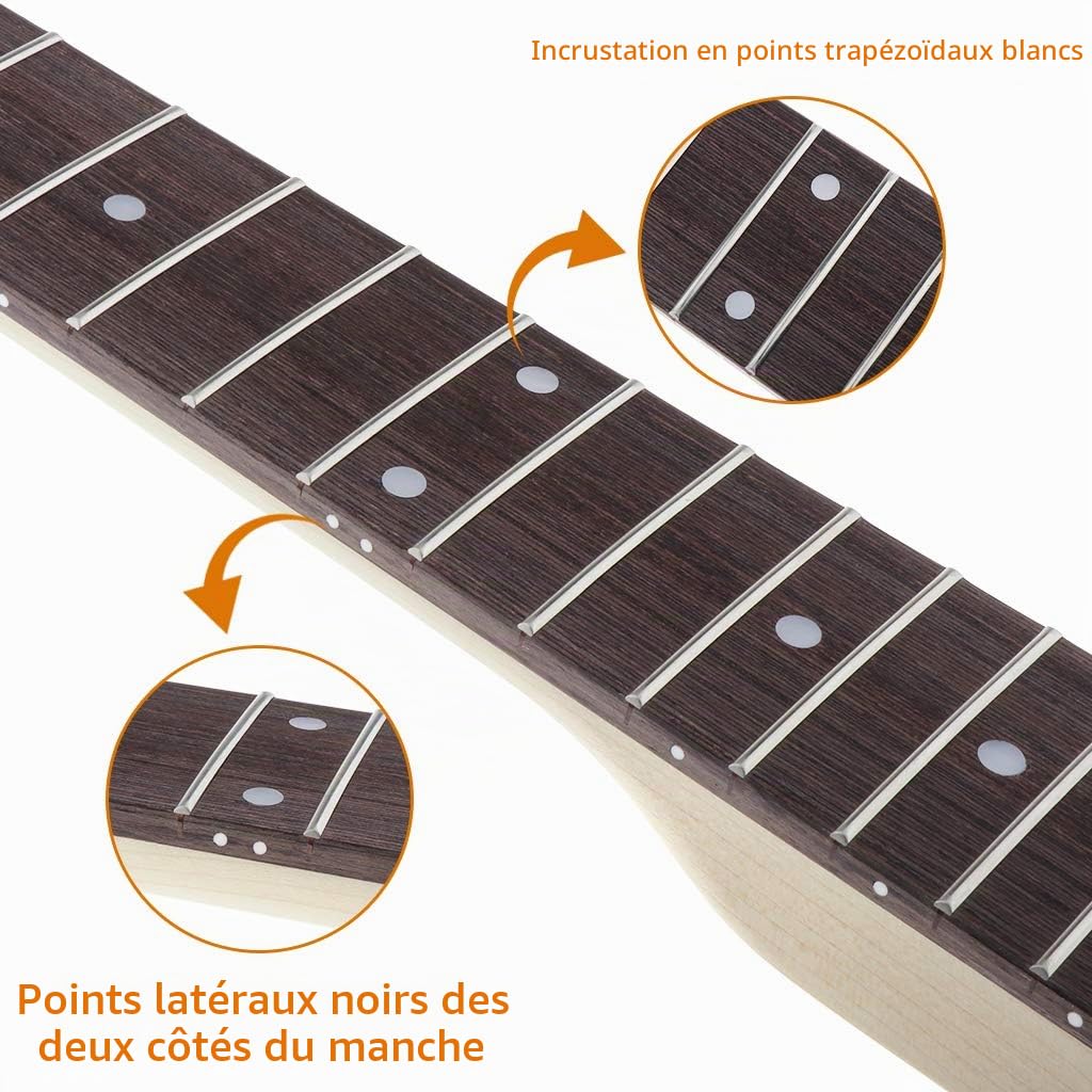 Alnicov Manche de guitare électrique, 22 frettes, manche en acajou, touche en érable, avec incrustation de points trapézoïdaux blancs, pour guitares LP