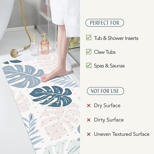 Miniatura 5 de Tapete de baño antideslizante para bañera de 40 x 16 pulgadas, extra largo, libre de moho, tapete antideslizante para baño, lavable a máquina, hoja