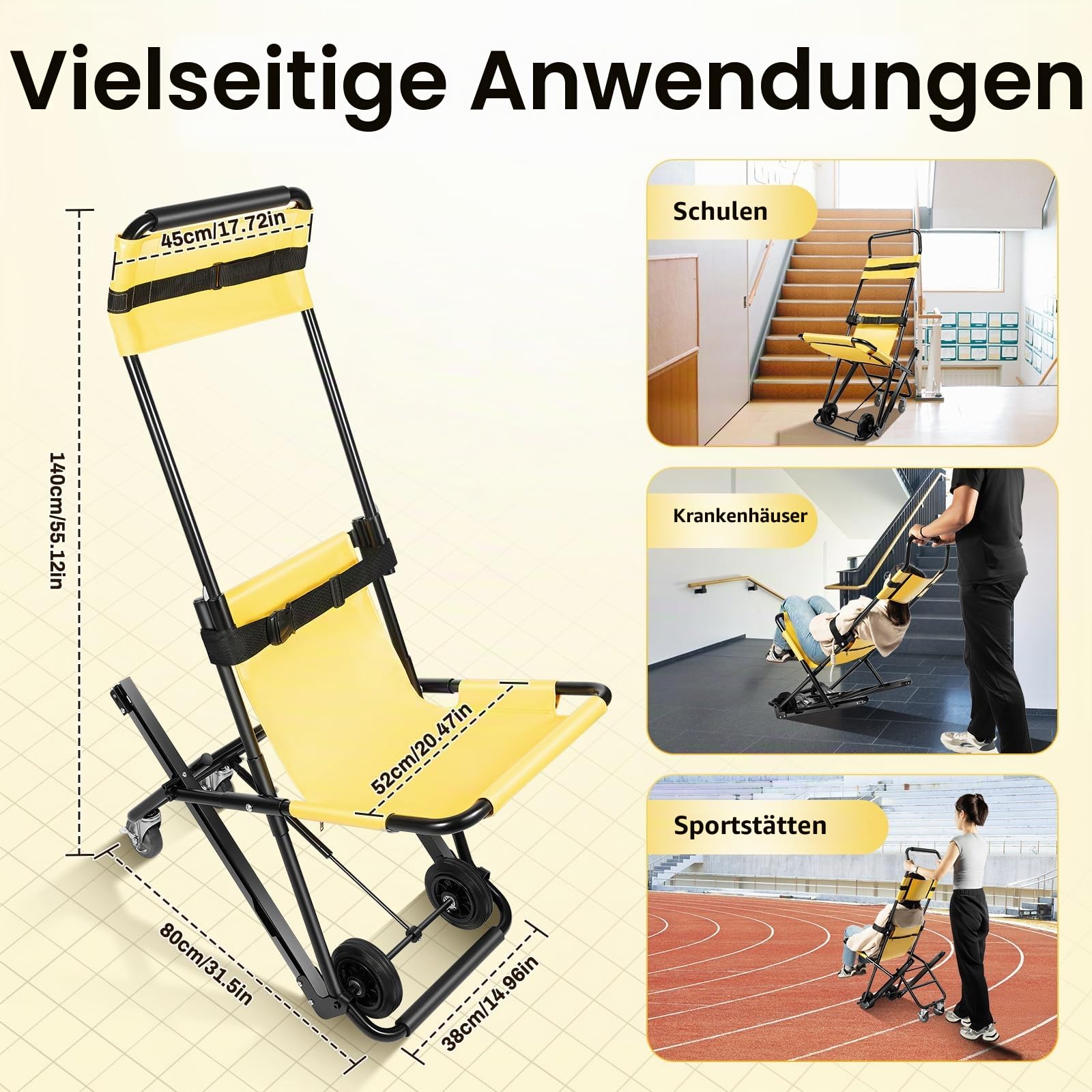 Klappbarer Treppensteiger Rollstuhl, Tragbarer Treppenlift Aluminiumlegierung, Verstellbarer Evakuierungs-Treppenstuhl, Faltbare Transport Rollstuhl für Den Täglichen Transfer