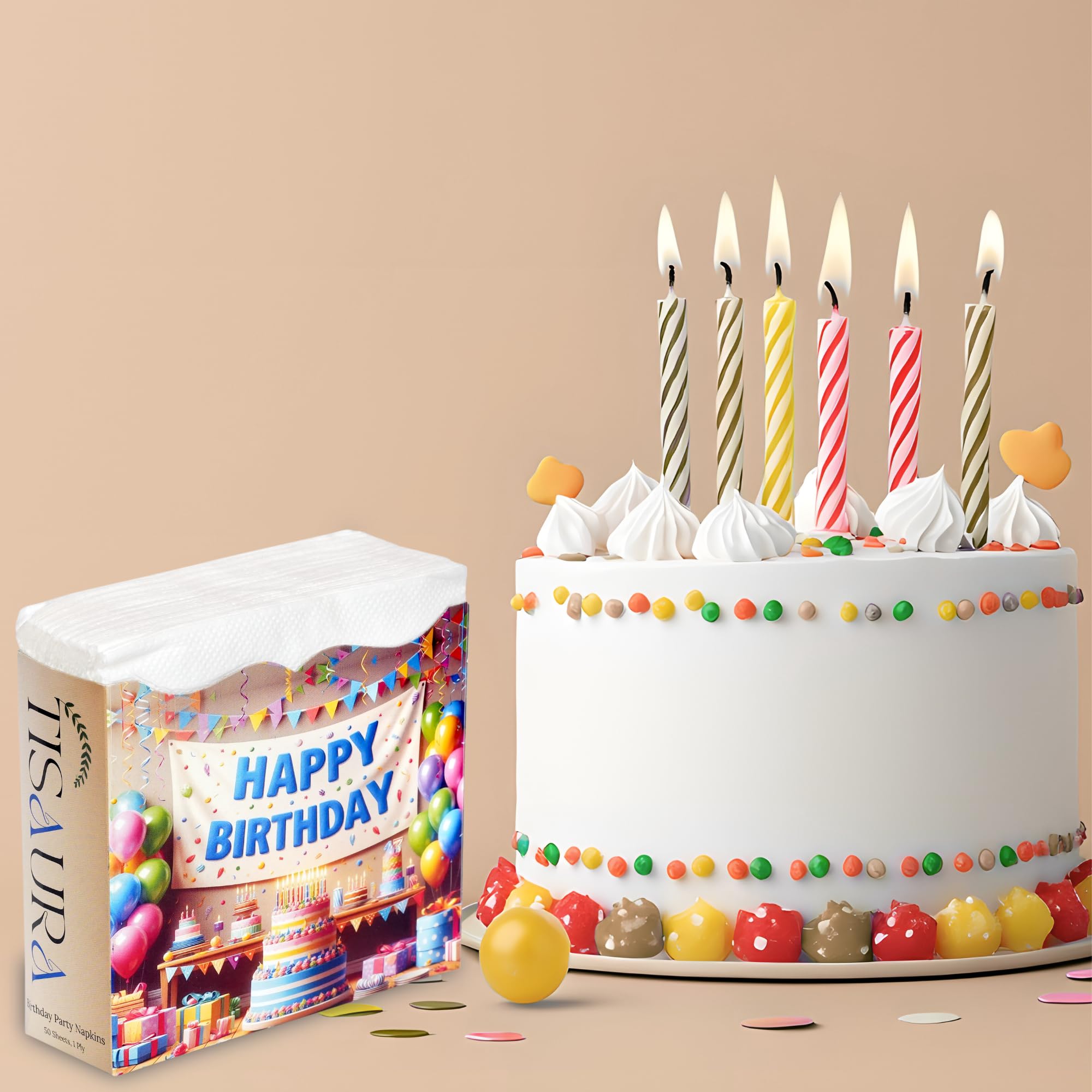 TISAURA Birthday Party Tissue Napkins - 1 Ply, 100 Sheets (Pack of 2) 100% Natural Virgin Pulp |Birthday Celebration Themed Table Tissue | Fun & Festive Table Decor for Birthdays | Soft & Absorbent 3