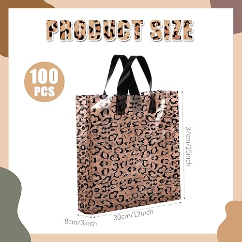 Miniatura 8 de Woanger 100 bolsas de compras para pequeñas empresas, bolsas de plástico con estampado de leopardo y guepardo, con asas para mercancía minorista