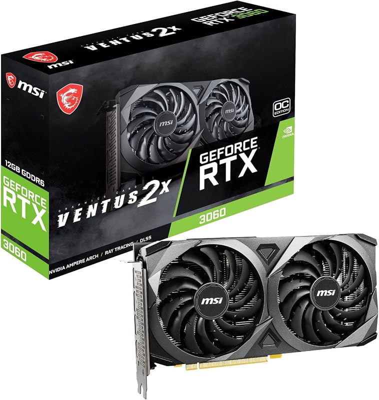 Tarjeta gráfica msi Gaming GeForce RTX 3060 Ventus 2X 12G OC V1 - 15 Gbps GDRR6 Boost Clock: 1807 MHz 192 bits HDMI/DP PCIe 4 Torx Twin Fan Ampere
