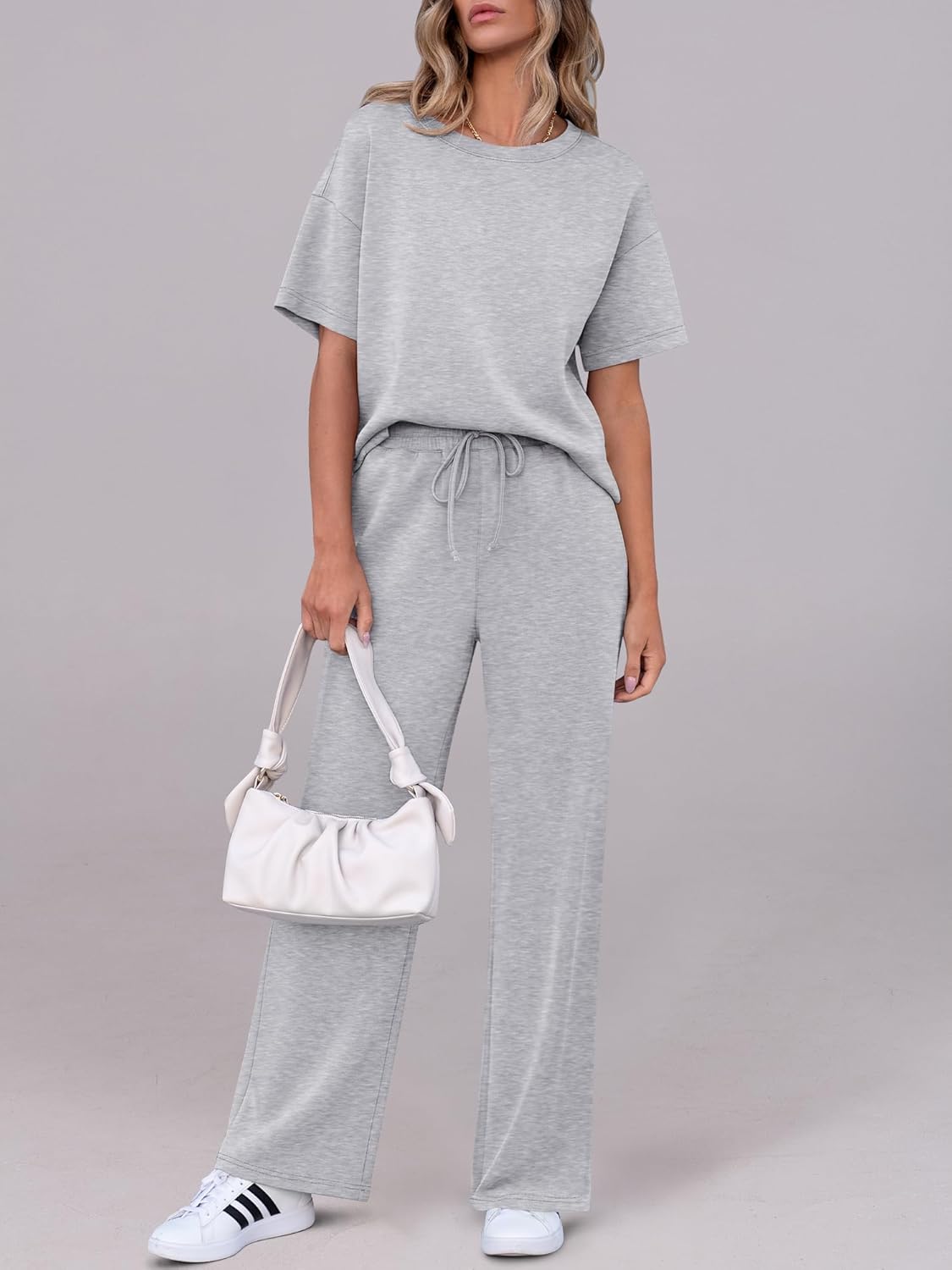 ANRABESS Women's Lounge Sets 2 Piece Outfits 2026 Summer Casual Short Sleeve Sweatsuits Matching Tracksuits Wide Leg Pant Set - Image 2