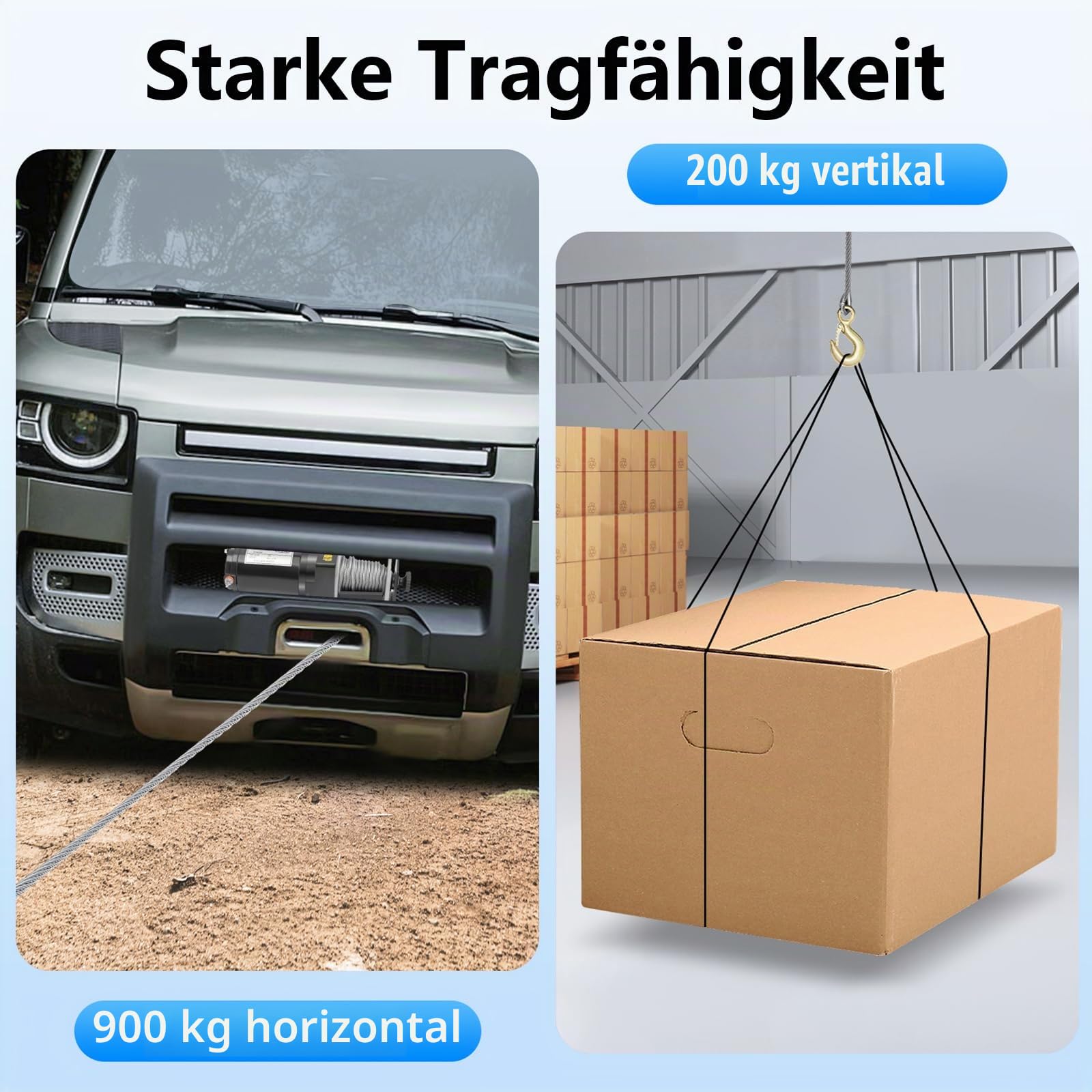 Elektrische Seilwinde 12V 0,4KW Motorwinde Seilzug 900KG Horizontale Traktionslast kompakter Seilhebezug für ATV, Auto, Boot, Anhänger, Offroad