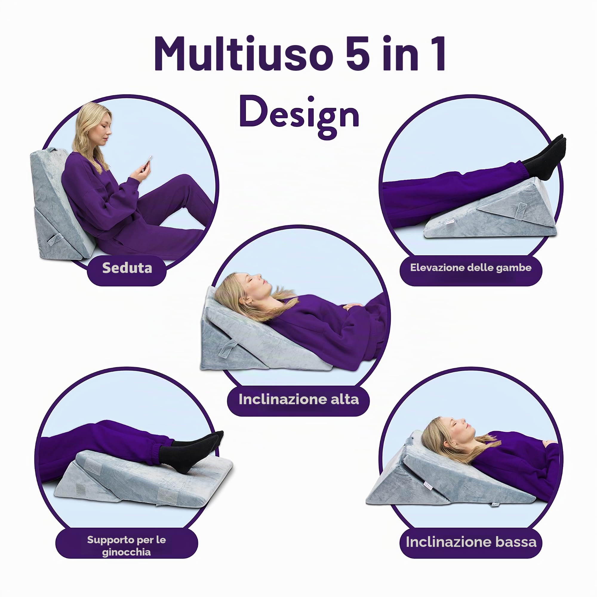 Byre® Cuscino con zeppa | Zeppa pieghevole in schiuma di lusso | Cuscino regolabile per seduta, lettura, mal di schiena, dolore alle gambe, bruciore di stomaco, reflusso acido
