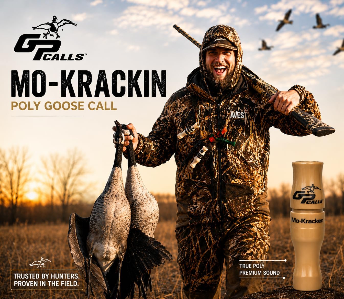 Grit Pack Calls Mo-Krackin Goose Call – Poly & Premium Acrylic Options – Loud Realistic Canada Goose Call for Beginners to Advanced Waterfowl Hunters – Multiple Colors