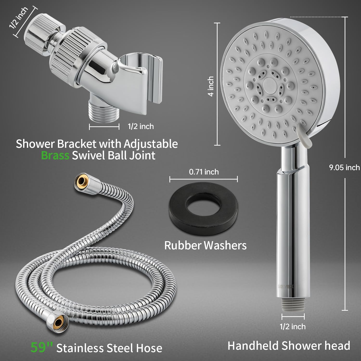 SOLVEX Shower Head with Handheld,High Pressure 5-mode Handheld Shower Head,Anti-clog Nozzles High Flow Hand Held Shower Head,Stainless Steel Leakproof Hose&Adjustable Bracket SP-92052