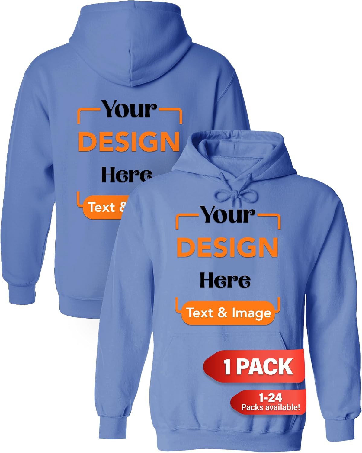 Tee Miracle Custom Hoodie - Make Your Own - Add Photo, Logo or Text - Back Printing Included - Personalized Hoodie for Unisex