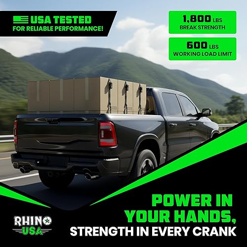 Miniatura 7 de Rhino USA - Correas de trinquete de amarre (4), 1 pulgada x 15 pies (resistencia 1823 libras), con ganchos en S de seguridad, alta calidad para Negro