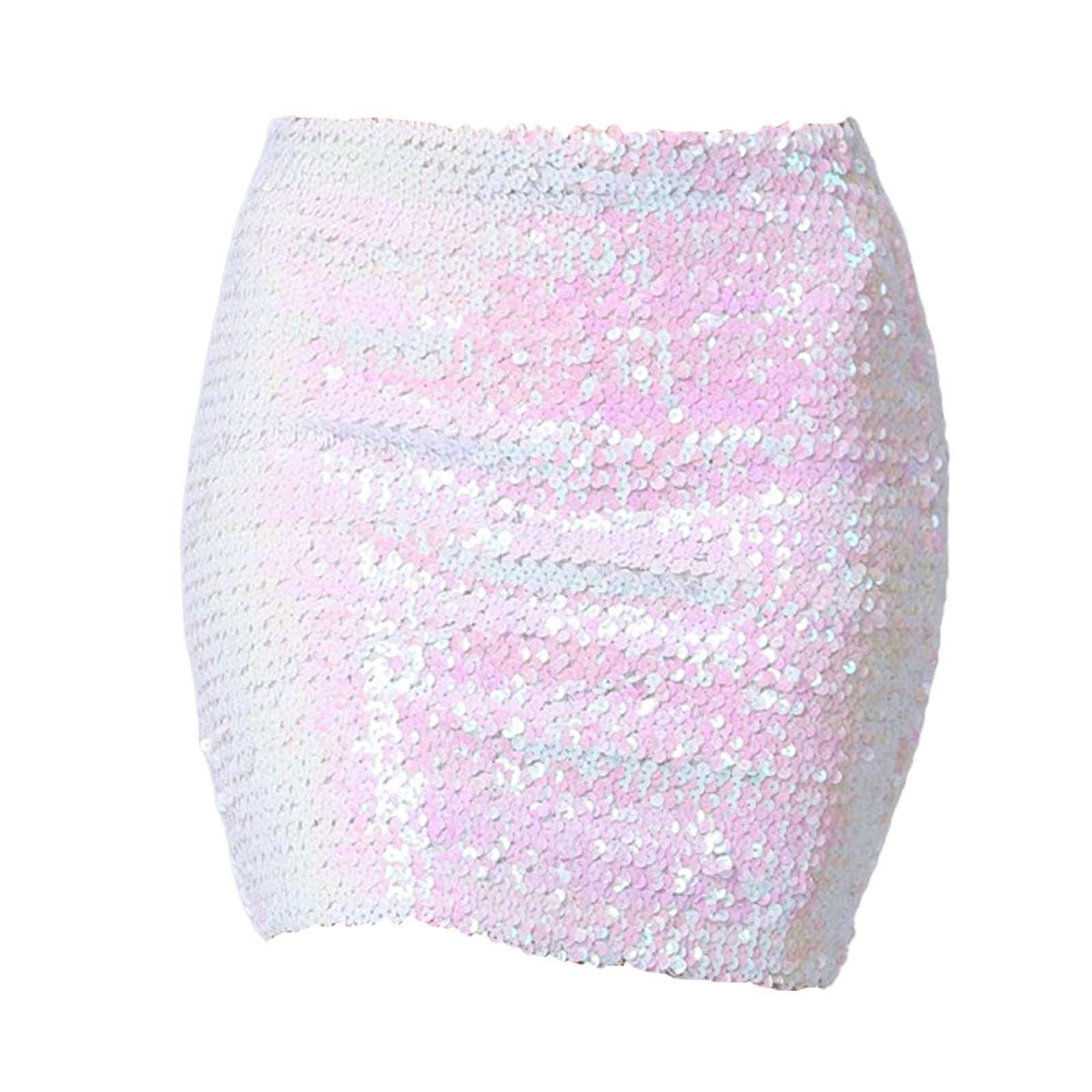 ATORSE™ Fashion Women Skirts Girl Mini Sequin Short Bling Wrap Skirt Streetwear White-image-10