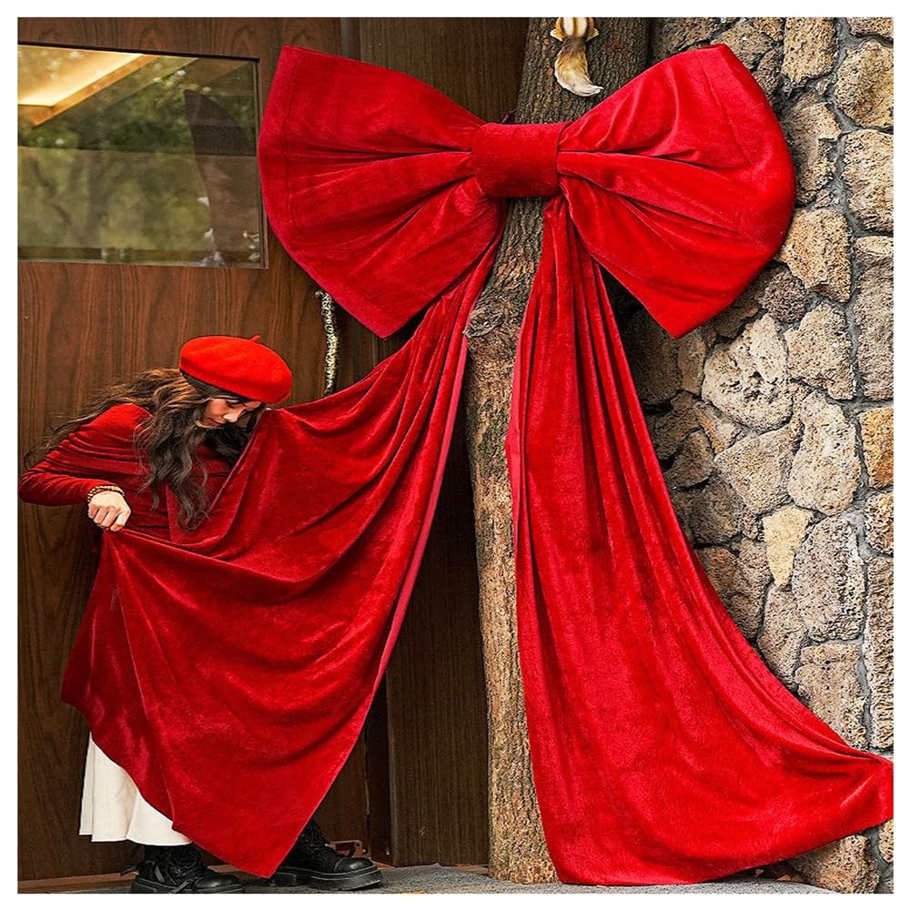 Extra Große Schleife Riesen Dekoschleife Rote Riesenschleife Weihnachten Samtschleifen DIY Deko Schleifen für Weihnachtsbaum Hochzeit Geburtstag Party Tür und Wand Auto Extra Groß Schleife Set