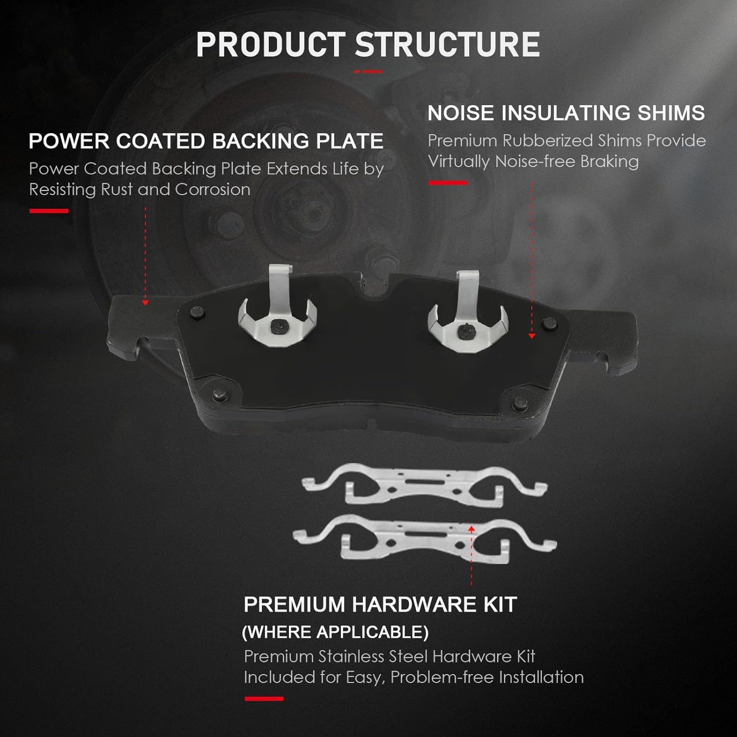 cciyu D1629 Front(Ceramic) & D1630 Rear(Semi-Metal) Disc Brake Pads Set w/Hardware Fit For Mercedes-Benz For GLE300d 16/For GLE350 16-18/For GLE400 16-17/For ML250 15/For ML350 12-15/For ML400 15