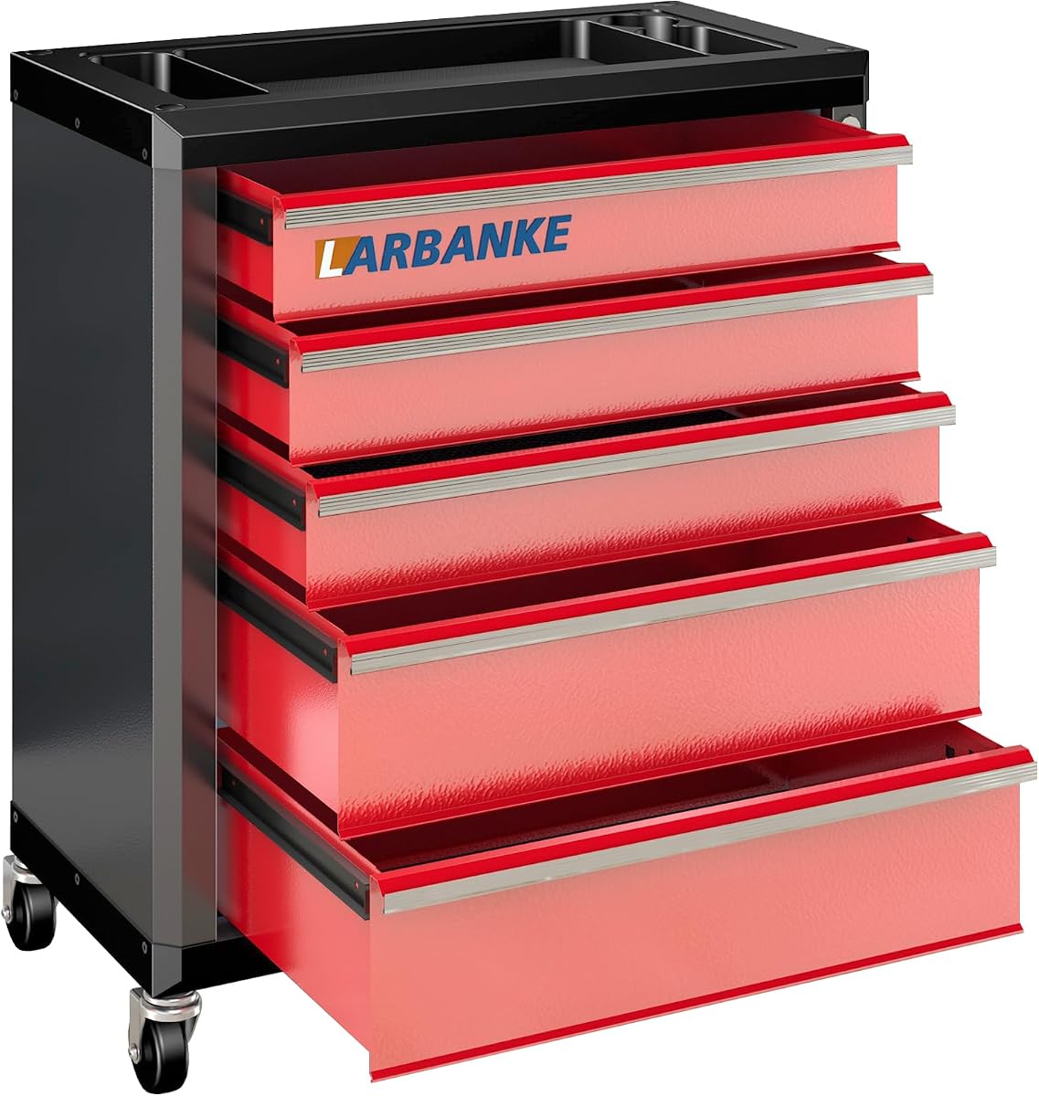 5 Drawer Rolling Tool Chest with Wheels,Lockable Tool Cabinet,Red | 360° Wheels with Brakes, Locking System, Waterproof Multifunction Top, Connect Rods for Stacking with Same Series Cabinet