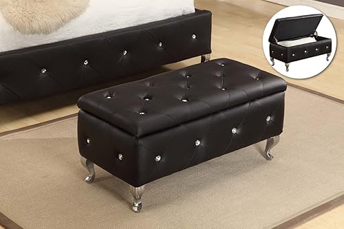 Miniatura 7 de Kings Brand Furniture - Banca de diseño, tapizado, con nudos, con espacio para almacenamiento, estilo Otomano., Tela, Blanco Blanco,Negro