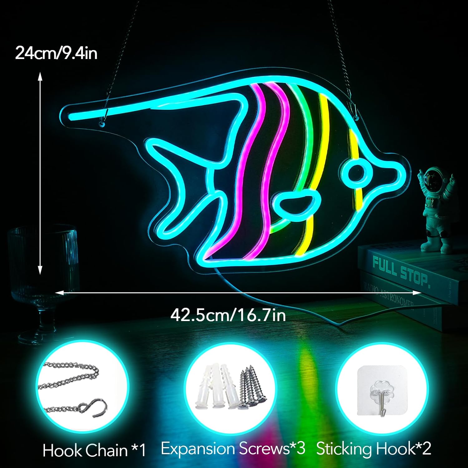 Butterfly Fish Neon Sign Ocean Tropical Fish Animal LED Light for Restaurant Signage Shop Home Wall Decor Welcome Sign Bedroom Bar Hotel Shop Party (16.7 x 9.4 in)