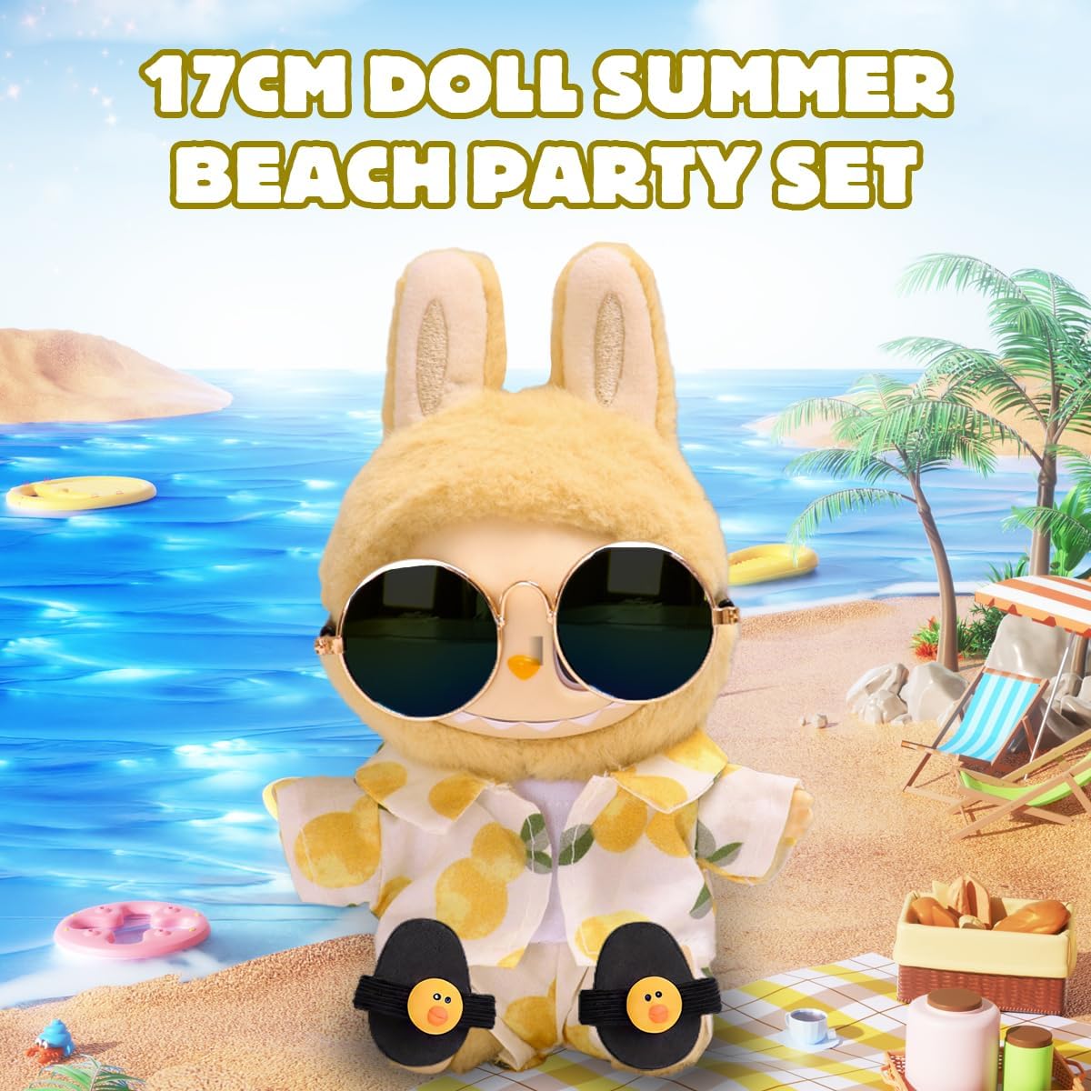 17cm Doll Clothes Set (NO Doll) 5 Piece Summer Beach Styling Suit for Dolls Vacation Unique Style with Glasses Accessaries for Dolls Dress Up Collector (White Style 4) image 4