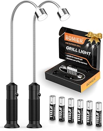 Magnetic Grill Lights for Outdoor BBQ, 2 Pack Smoker Accessories, Grilling Gifts for Men Him, Flexible Gooseneck Weather Resistant, Cooking Gadgets for Grill Master Barbecue Enthusiasts