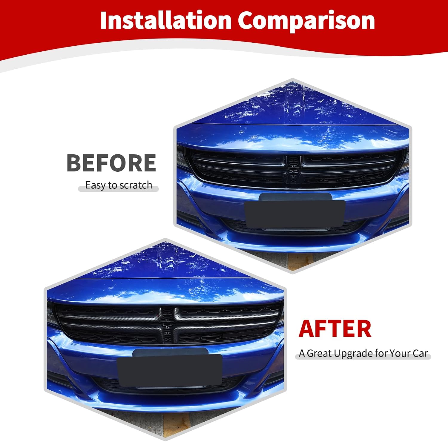 RT-TCZ for Charger Front Grill Grille Inserts Trim Cover Carbon Fiber for Dodge Charger 2015 up Black ABS Carbon Fiber Exterior Accessories 4pcs