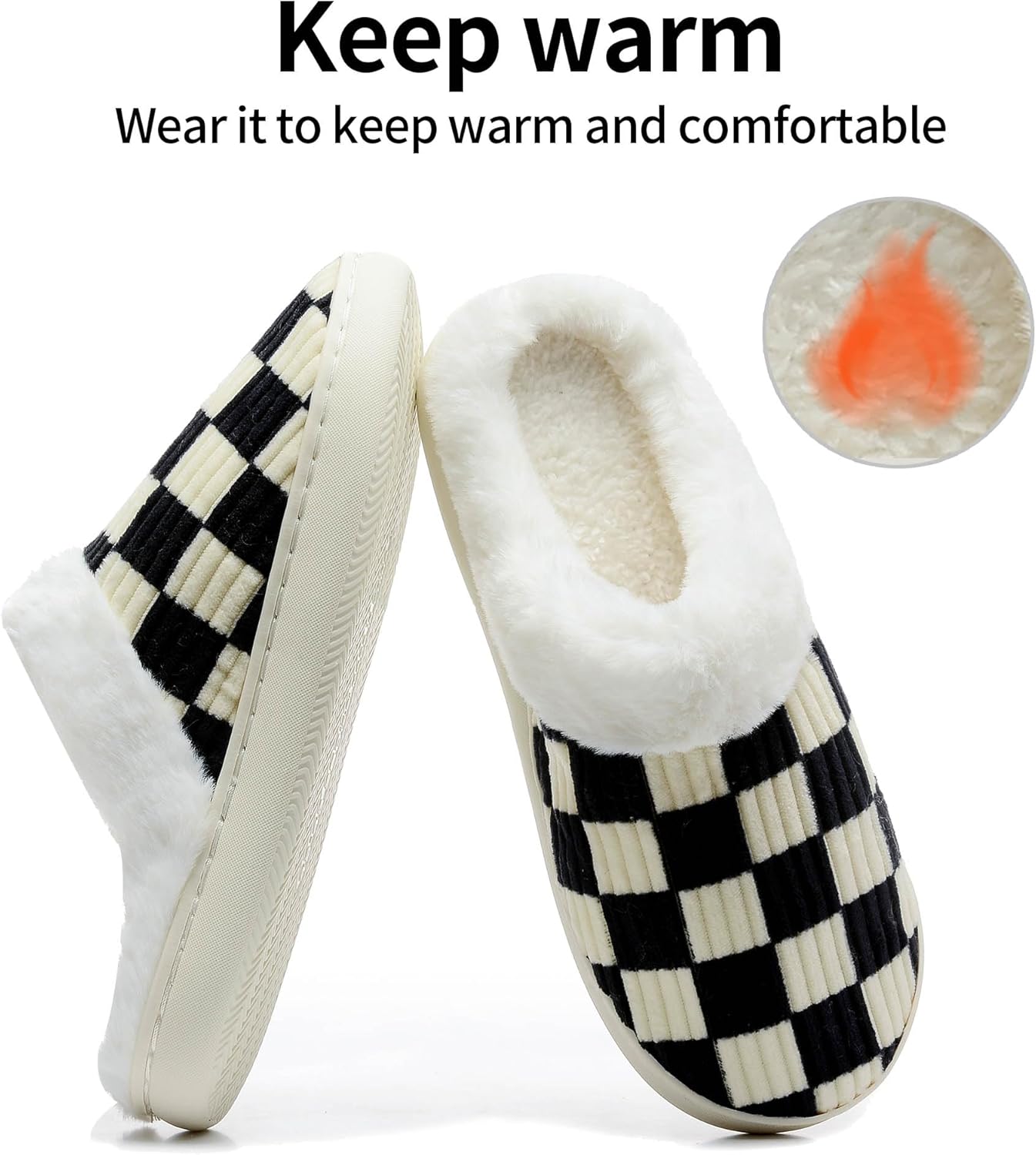Women House Fuzzy Slippers - Plaid Scuff Checkered Slip-on Memory Foam Indoor Outdoor Comfortable Soft Slides - Image 7