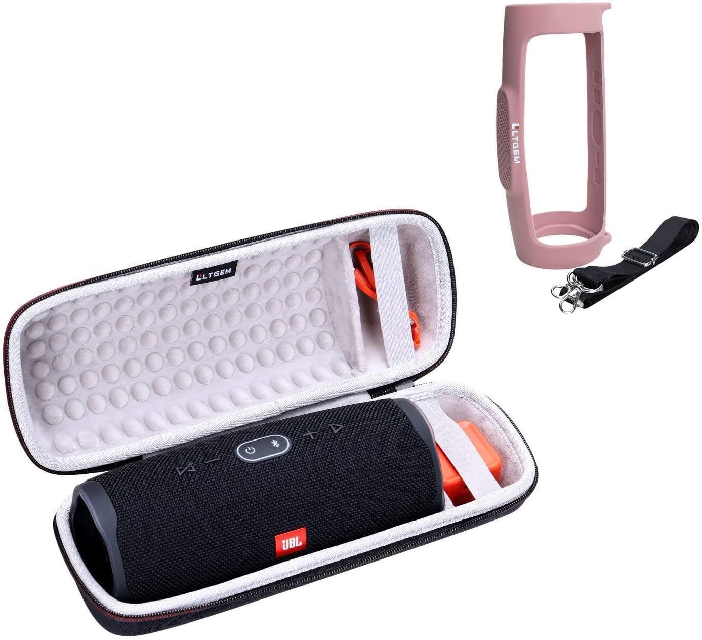 LTGEM EVA Case and Silicone Case for JBL Charge 4 Portable Waterproof Speaker-Pink