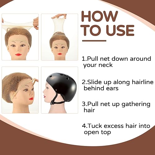 Miniatura 3 de 4 piezas de red de pelo para mujer, sin nudos, red de pelo ecuestre, gorra de tejido, gorras de peluca para cabello largo y corto (rubio, marrón)