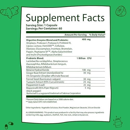 Miniatura 6 de GOBIOTIX Suplemento de enzimas digestivas con prebióticos y probióticos para mujeres y hombres, salud intestinal, digestión de gluten, absorción de