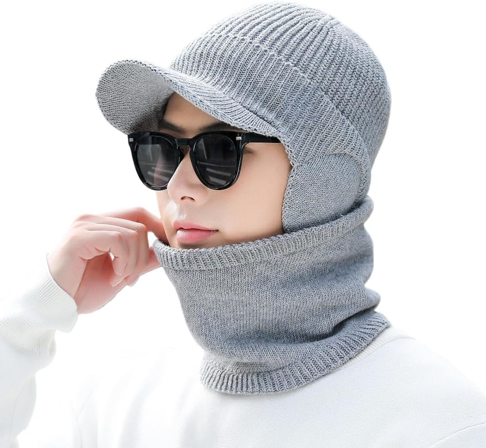 ニット帽 ネックウォーマー キャップ セット 耳あて付き 暖かい 裏起毛 防寒 メンズ レディース 男女兼用 保温 自転車 バイク スキー スポーツ アウトドア 冬 ウールメンズ冬秋潮暖かいコールドキャップ男性中わたニット [並行輸入品]