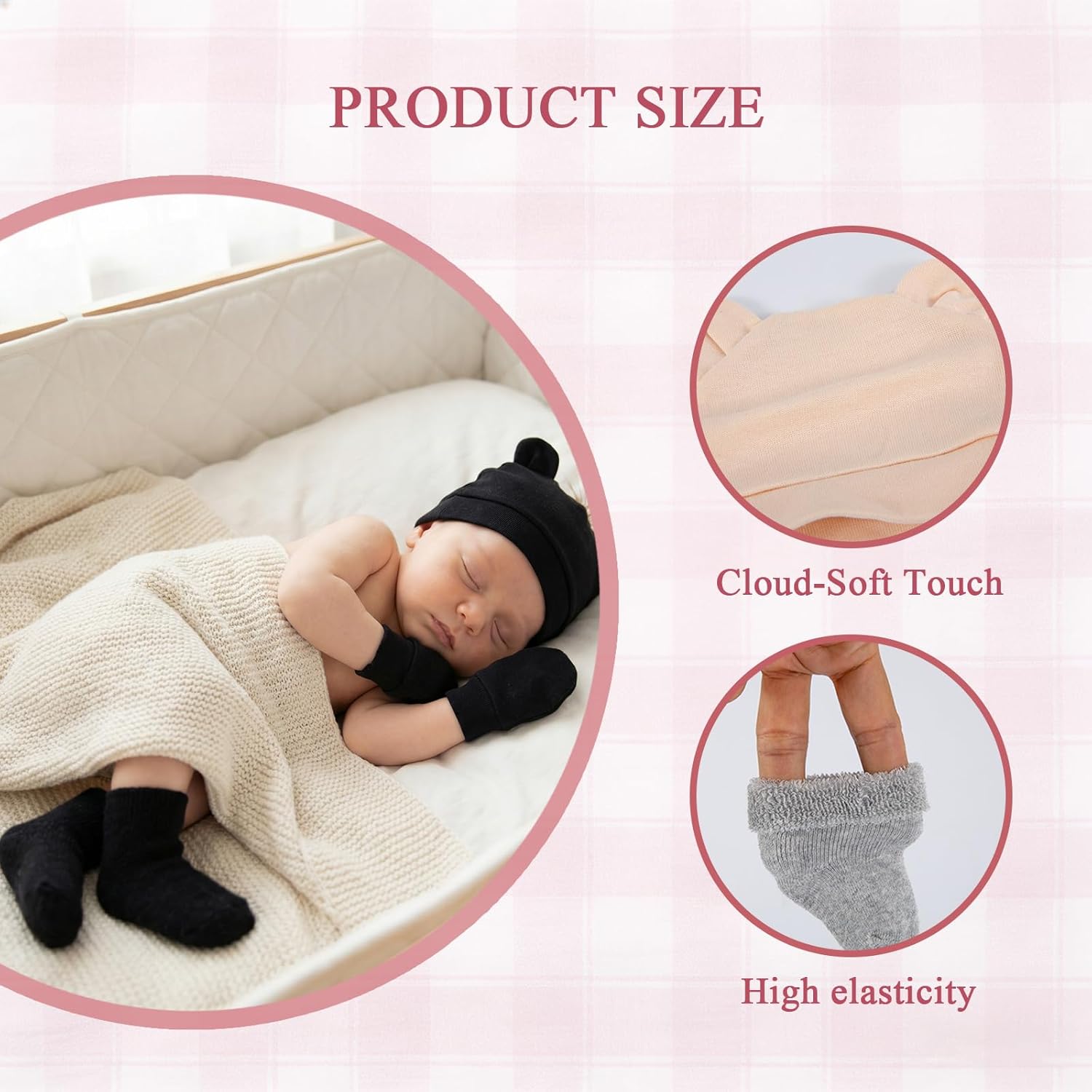 8 Pack Newborn Preemie Mittens Hats Socks Set - Unisex Beanie with Bear Ears,Cotton,NICU Essentials for Baby Girl Boy