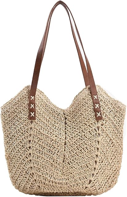 DKIIL NOIYB Straw Shoulder Bag For Women, Large Straw Bags Weave Handmade Handle Tote Bag Summer Beach Straw Handbags Bohemian Crossbody Bag