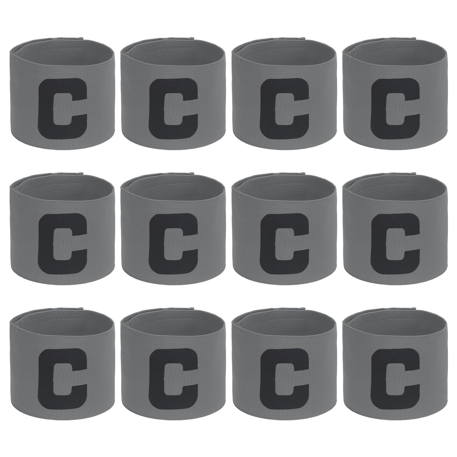 PATIKIL Soccer Captain Armband, 12 Pcs Captain Arm Bands for Soccer Elastic Captain C Arm Band Sports Captain Armbands for Youth Adult Football Team Training Grey