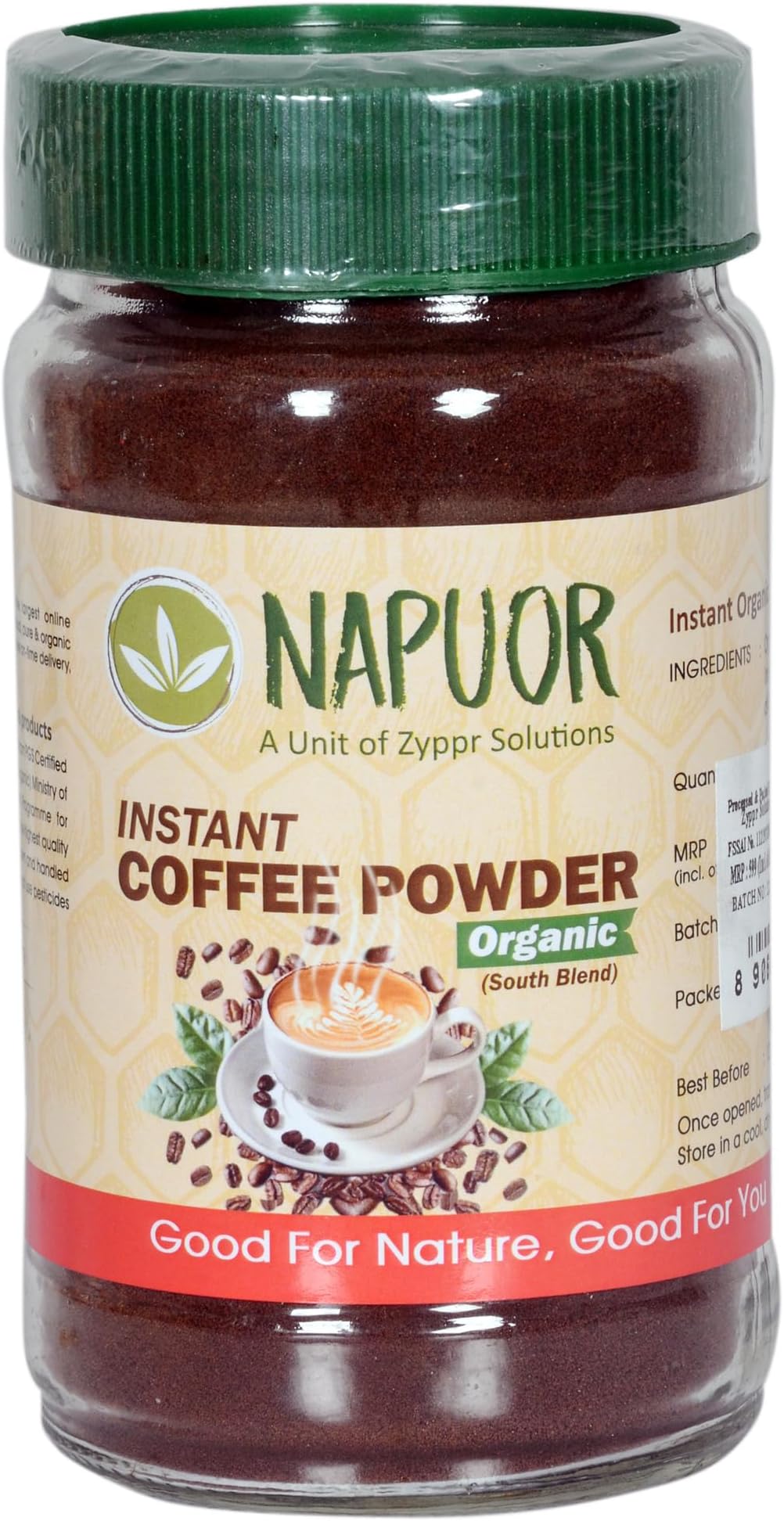 Organic Instant Coffee Powder(250Gm)|Certified Organic|Spraydried|Quality Arabica Beans|No Added Sugar South Blend|Glass Bottle|PERFECTLY ROASTED