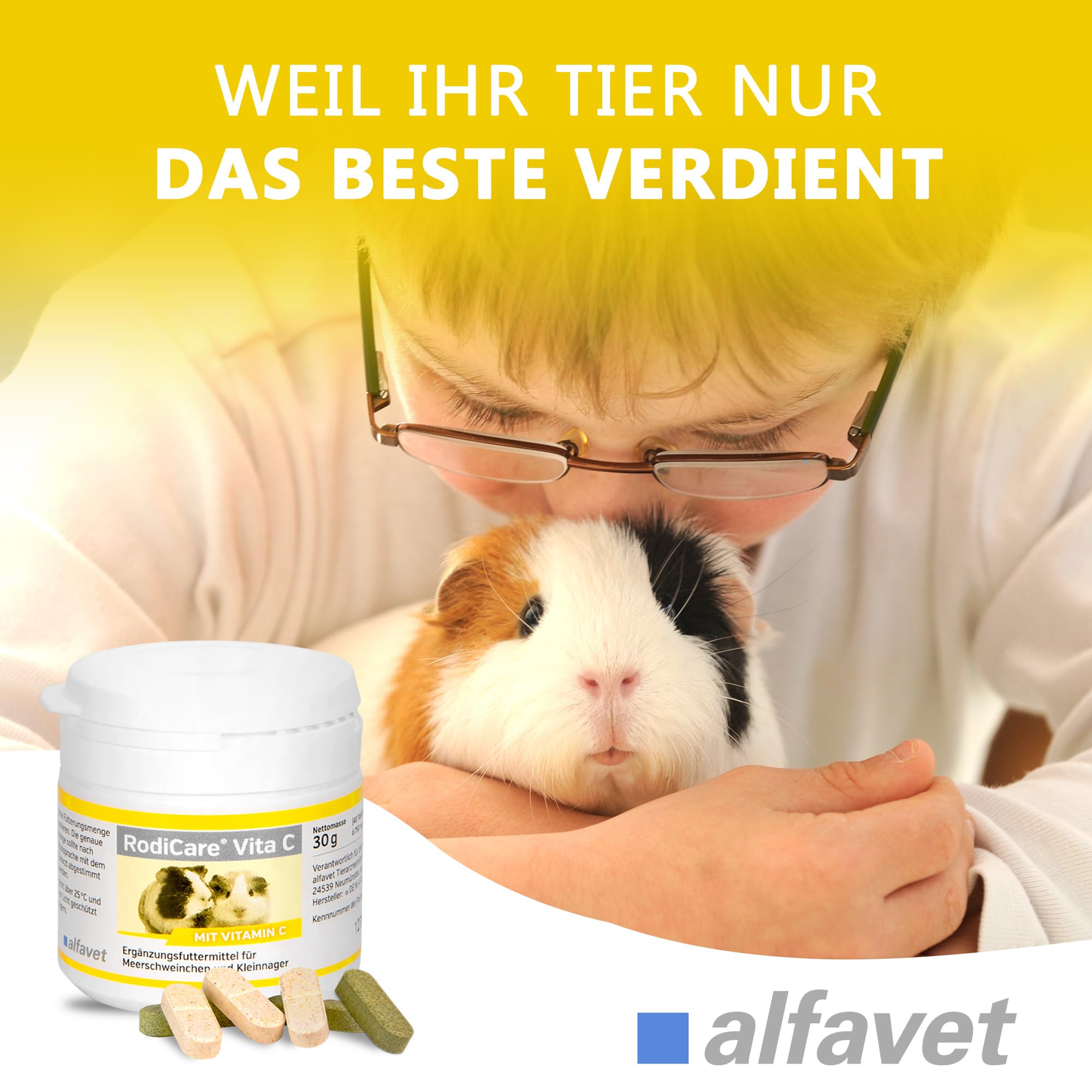 alfavet, RodiCare Vita C - Complemento de Vitamina C para cobayas y roedores pequeños, sin azúcar, 30 g (40 Comprimidos de 750 MG)