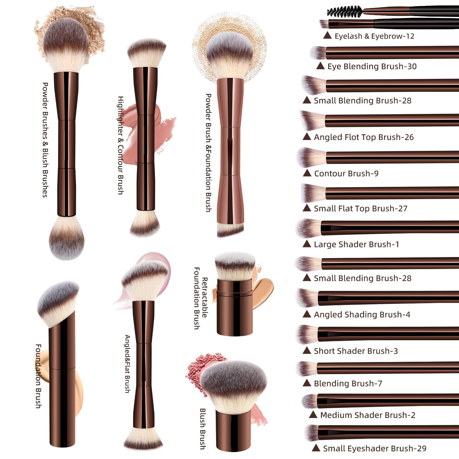 20 Piezas Brochas de Maquillaje, Brochas de Maquillaje Profesional, Juego de Brochas Profesionales, Incluye Brocha de Rubor y Sombra de Ojos, para Maquillaje Diario y Uso Profesional