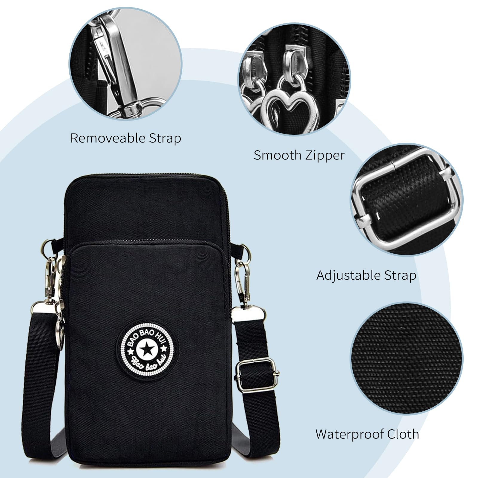 Sacoche Téléphone Portable Femme - Bandoulière Réglable - Nylon Imperméable - Avec Porte-Cartes