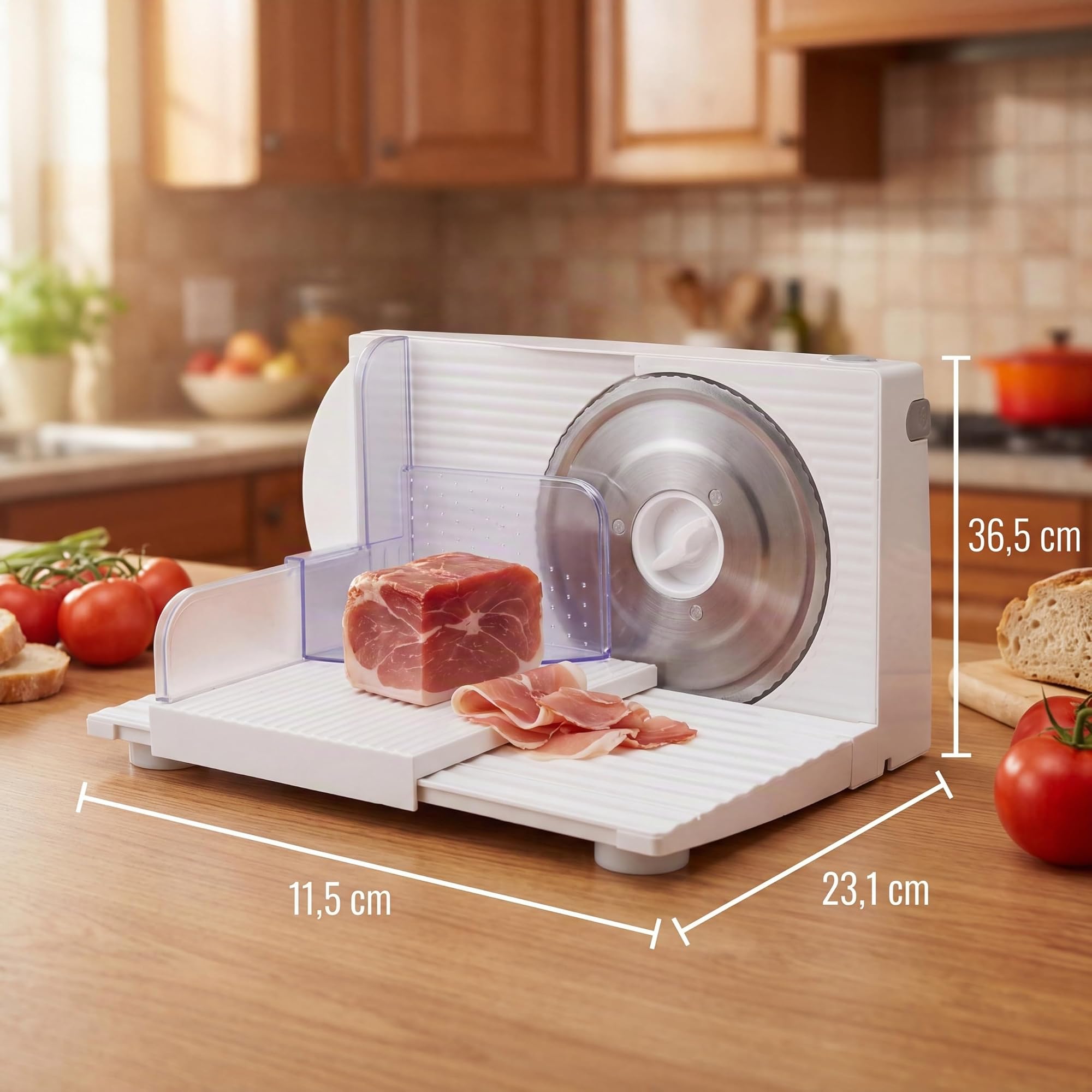 Tristar EM-2098 - Affettatrice multiuso con lama in acciaio inox da 170 mm, 150 W, spessore disco regolabile