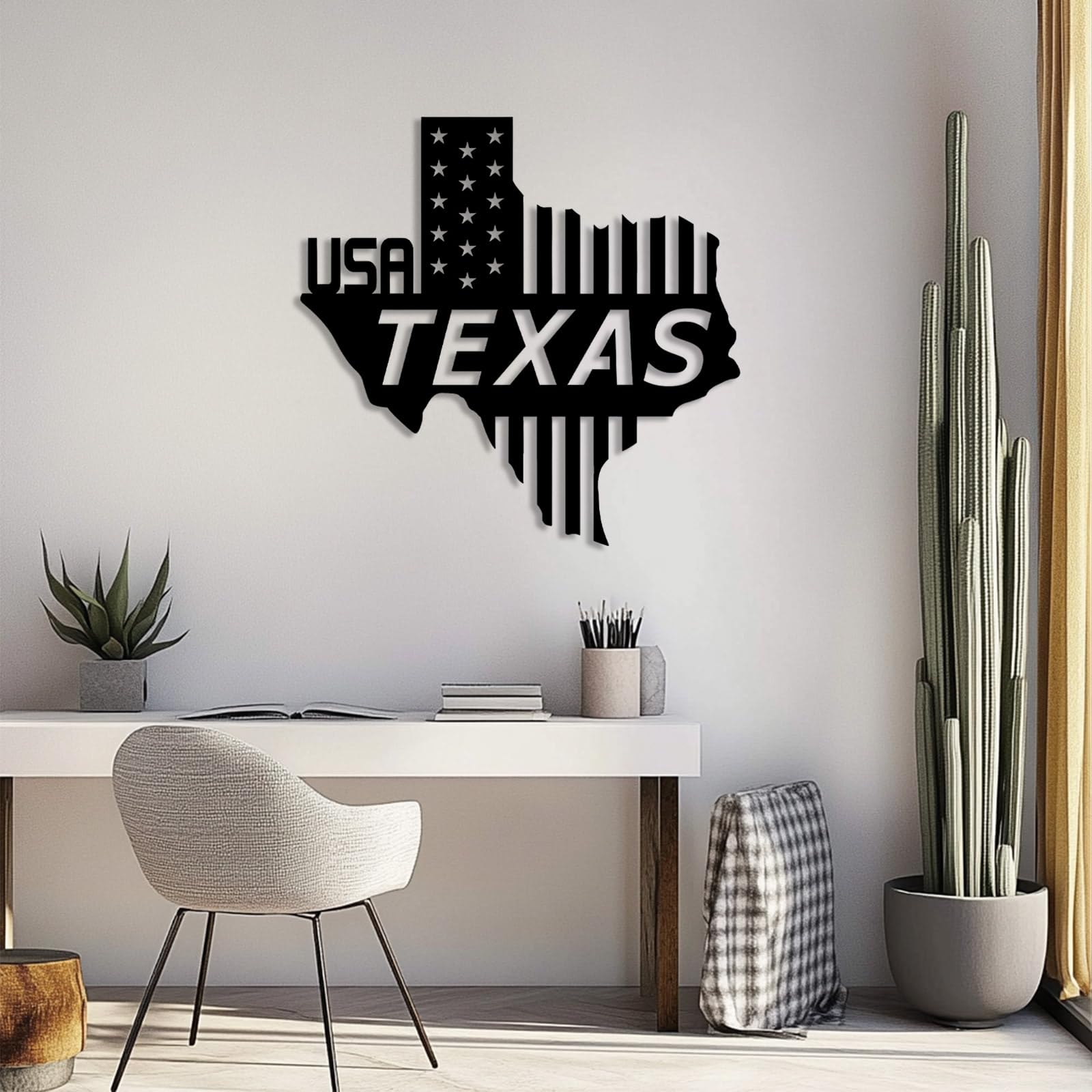 Metall-Wanddeko Texas, Texas-Wohndeko, USA-Kartenschild, Wanddeko im Landhausstil, Wohndeko, für Wohnzimmer, Büro (Schwarz, 47 x 46 cm)