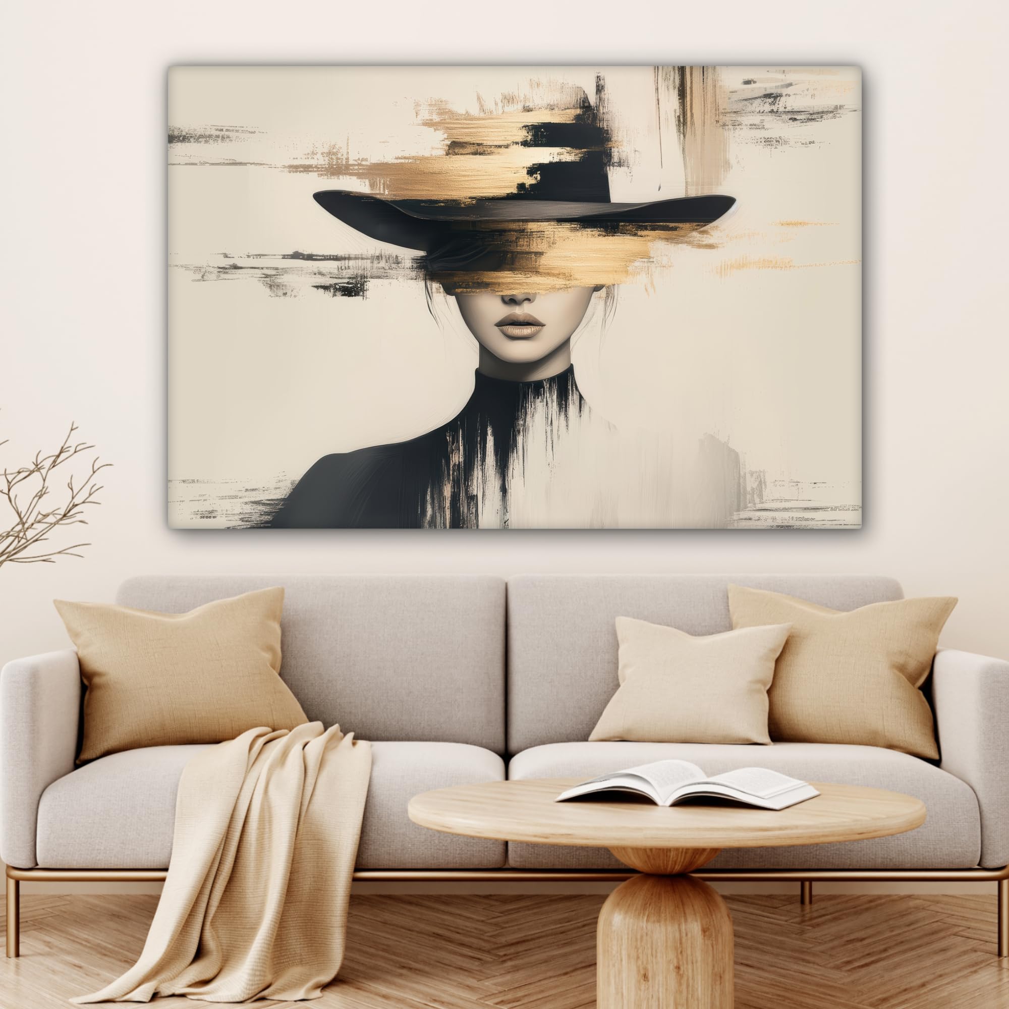 MuchoWow© Quadro Moderno Soggiorno 120x80 cm Decorazioni Da Parete Quadri Su Tela Da Salotto Grandi Foto Con Cornice Stampe Su Tela Camera Da Letto Donna - Cappello - Pittura