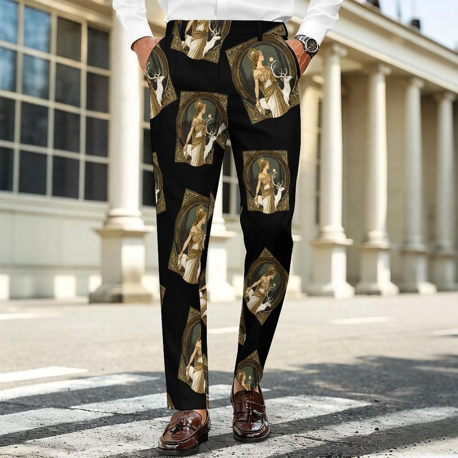 Artemis Goddess Greek Mythology Men's Classic Fit Suit Pants Straight Leg Design Printed Trousers