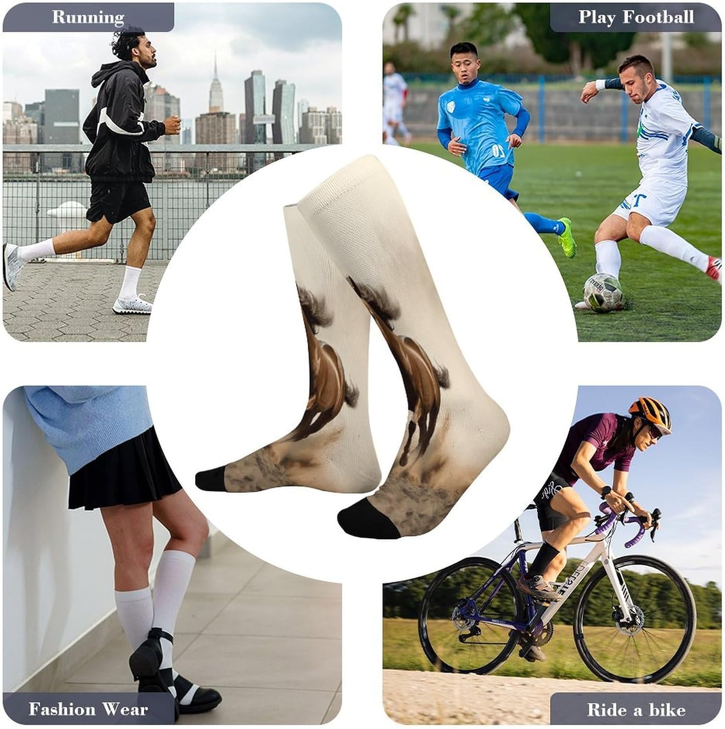 Animals Horse Running Crew Socks Calf Socks Athletic Crew Sock