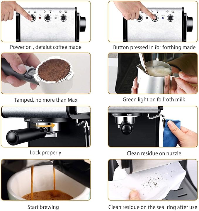 Cafetera Semiautomática con Espumador de Leche, Acero Inoxidable, 1050W miniatura 7