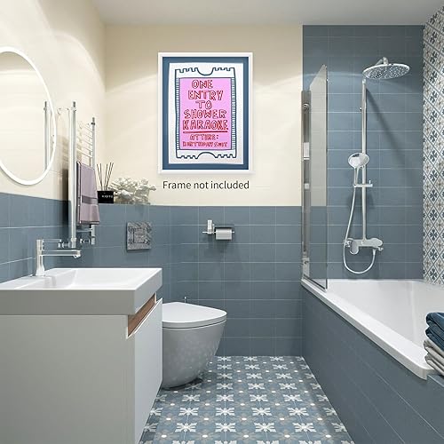 Miniatura 5 de Divertido arte de pared de baño, letreros retro de baño rosa y azul, póster de decoración de pared, póster de una entrada a la ducha, impresiones de