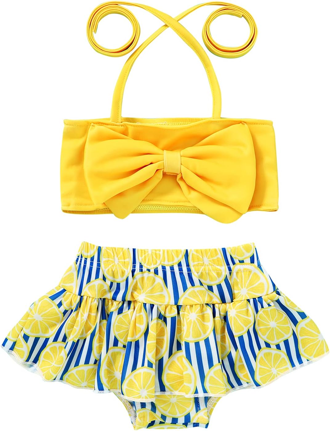 JEELLIGULAR Toddler Baby Girl Swimwear Bowknot Stripe Swimsuit Bathing Suit 2Pcs Bikini Set Outfits Summer