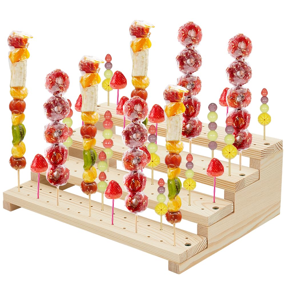 PH PandaHall Porta Spiedini di Frutta in Legno Espositore per Spiedini a 120 Foro Tabellone per Buffet a 4 Livelli Espositori a Più Livelli per Buffet Banchetti Cocktail Party Natale