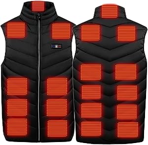 [Vasarhely] M-6XL 電熱ベスト ヒーター 15つヒーター 3段階温度調整 大きいサイズ 加熱 電熱ジャケット USB式給電 ヒートハイネック 防寒 作業着 メンズ レディース (XL バッテリー付き)