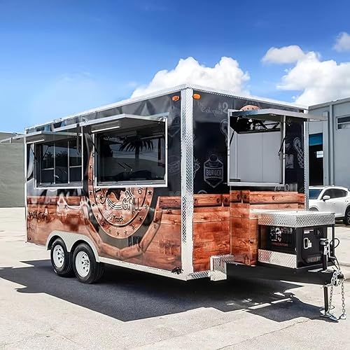 Food Truck Fully Equipped, Mobile Food Trailer for Vending on Street, Customized Concession Catering Car for Hamburger Taco Bacon Cheese Wrap Ice Cream Juice, for Business Commercial Use