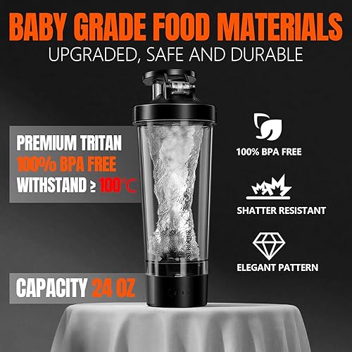 Miniatura 2 de Botella mezcladora eléctrica de proteínas, vaso mezclador de 24 onzas para batidos de proteínas y polvos, potente mezcla de vórtice, tapas de taza