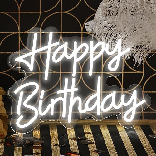 Letrero de neón de feliz cumpleaños para decoración de pared, letrero luminoso grande alimentado por USB, letreros de luz LED de neón para telón de